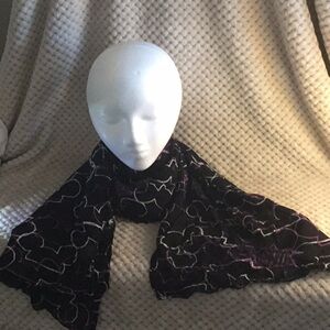 Disney Parks Scarf 100%Rayon Black with White and Purple Disney Ears